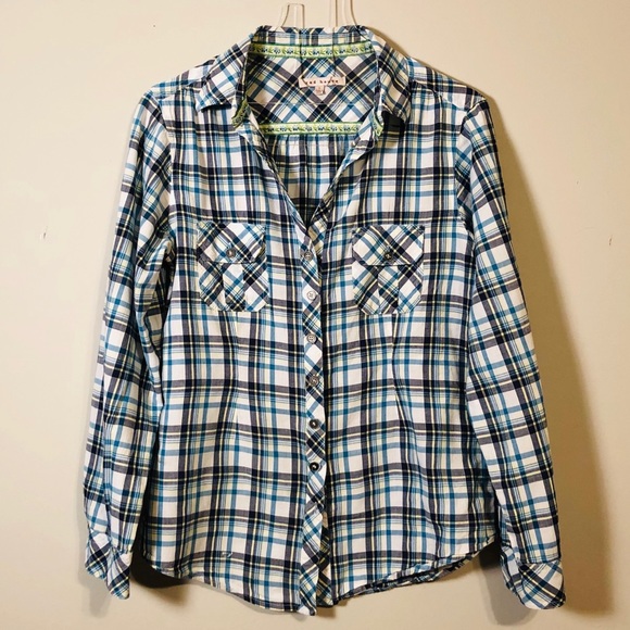 (Small) Red Haute Black and Blue Plaid Button-down - Picture 1 of 6